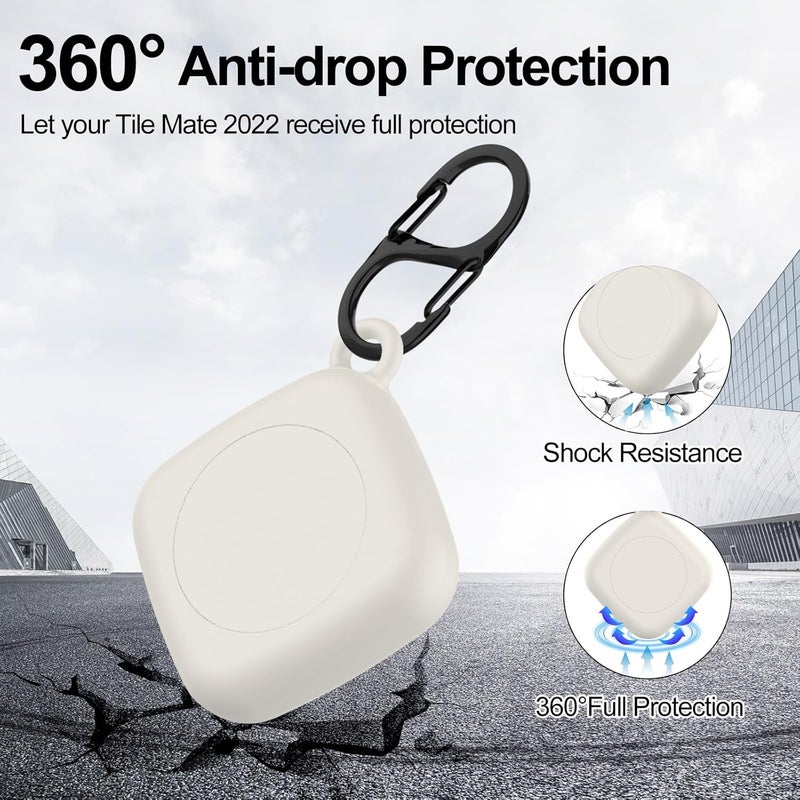 SGHLDE Silicone Case for Life360 Tile Tracker 2 Pack, for Tile Mate 2022 Full Body IPX8 Waterproof and Anti-Scratch Protective with Carabiner for Kids, Keys, Luggage, Cat/Dog Collar Tag (Off White+Pink) - Image 4